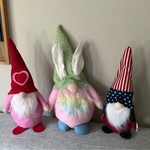 Set of Three Colorful Gnome Plushies